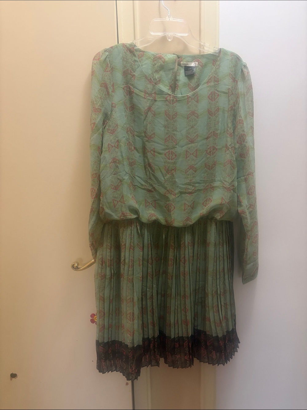 Anthropologie Mint Green Patterned Pleated Dress